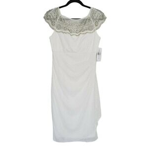 NWT S. Levine White Sparkly Beaded Neckline Mini Dress. Size S